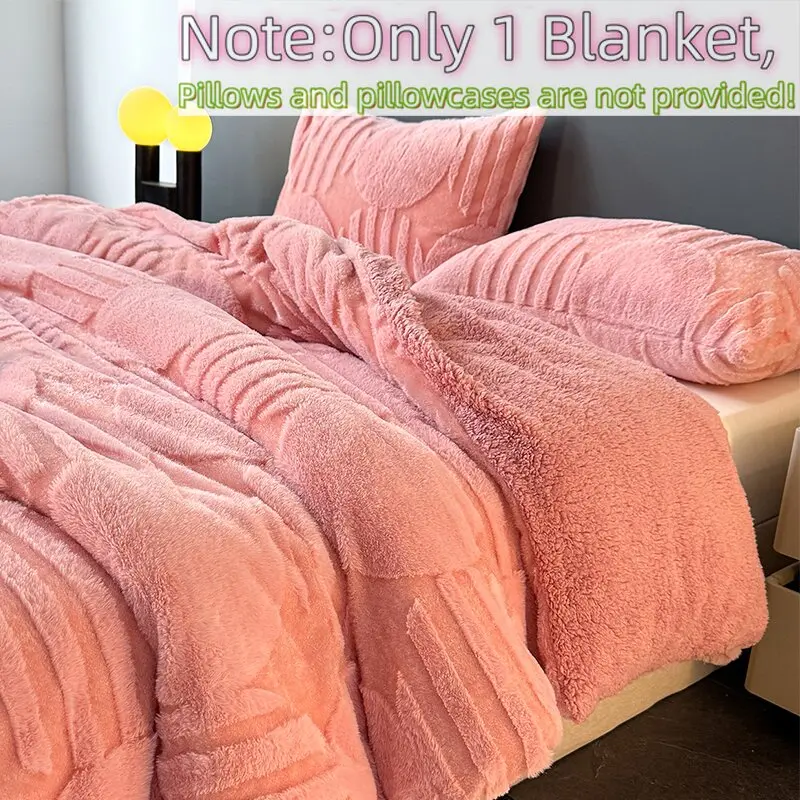 Fashionable Imitated Rabbit Fur Blanket, Dual-Sided Velvet Geometric Texture, Warm and Breathable, Multiple Colors Available, Soft Fluffy Blanket, Fluffy Soft Blankets, Cozy Chic Blanket, Double Sided Blanket
