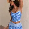 PEPPERMOLLY Women's 2-Piece High Waisted Tropical Print Tankini Swimsuit Set - Cami Top, Comfortable Cut Shorts for Women, Tankini Top Bottoms, Summer Sports Outdoor Swimwear