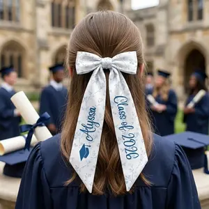 Personalized Graduation Hair Scarf – Custom Name & Class Year Ribbon, Floral Print Graduation Hair Accessory, Elegant Class of Keepsake Gift