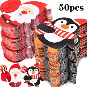 50 Christmas Candy Wrappers Santa & Cartoon Penguin Design, Kids Holiday Treats, New Year Party Decorations, Festive Gift Packaging, Bulk Packaging