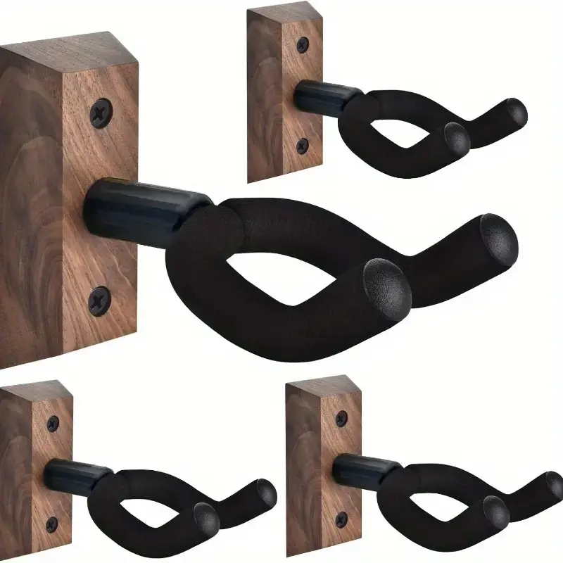 Guitar Hanger Wall Mount 2 Pack, Wooden Rotatable Soft Guitar Hook, Hardwood U-Shaped Holder, Fits All Sizes, Easy Installation, Walnut Finish