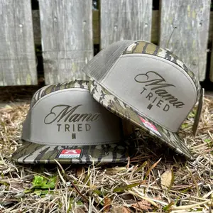 Mama Tried Ultra 7 Panel Bottomland Camo Snapback Hat, Brackish Bottomland Brown Khaki White Black Camo Cap, Unisex Embroidered Mesh Back Hunting Hat, Adjustable Snapback, Vintage Outdoor Camo Trucker Hat for Hunting,