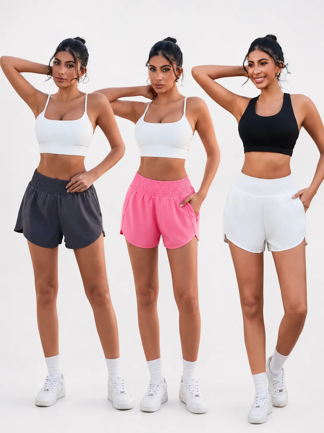 3PCS Women's Athletic Shorts Summer High Waist Running Yoga Workout Shorts Set, Daily Wear, True To Size, Elastic Waistband, Flowy Outer Layer