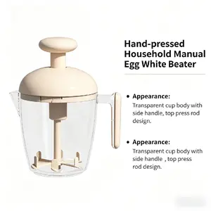 Hand-Pressed Manual Egg Beater & Mixer, Multifunctional Kitchen Whisk with Filter Spout, Transparent Cup for Eggs, Batter & Salad Prep, Easy Clean