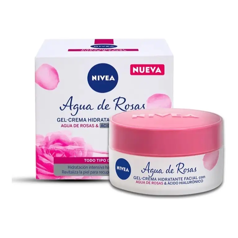 Nivea Agua de Rosas Crema Gel -50ml with Hyloronic acid - Moisturizers for Skin Care - Skincare glow serum Hyaluronic Hydrate facial  cream (WHITE BOX)