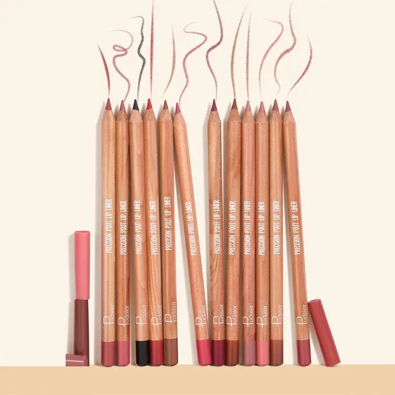 12pcs Pudaier Matte Lip Liner Makeup Set for Defining Lips, 12-Color Lipstick Liner, Lipliner, Lip Liner Kit