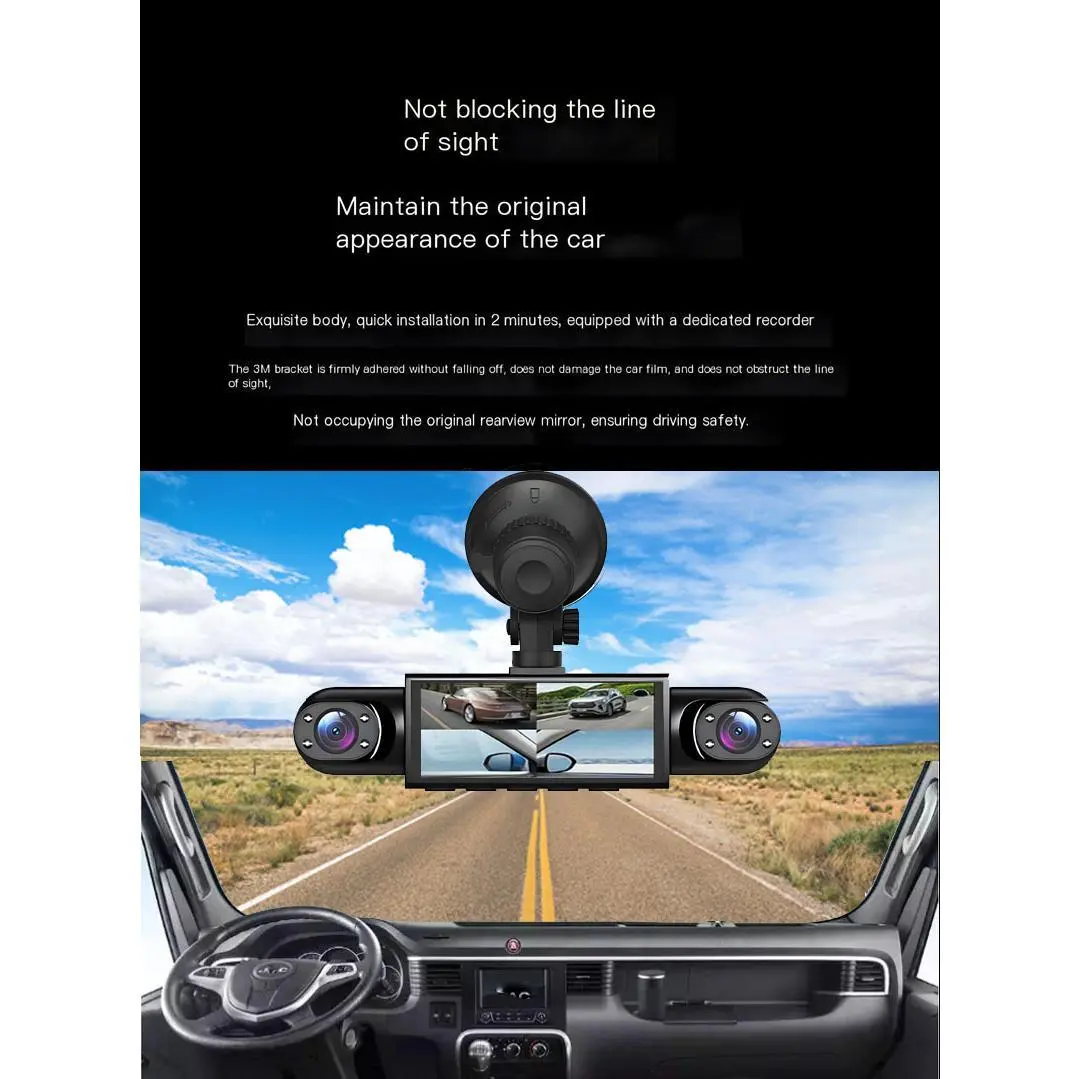 4‑Channel Full HD 1080P Dash Cam, 360° Multi‑Lens Car DVR Recorder, Infrared Night Vision, G‑Sensor Crash Lock, Loop Recording with 64GB Memory Card for Rideshare Taxi Lyft Fleet Drivers