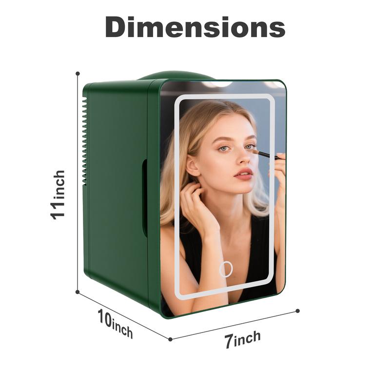 iceBLUE Mini Skincare Fridge (6 Liter/8 Cans) with Dimmable LED Light Mirror, Cooler and Warmer for Refrigerating Make Up, Skin Care and Food, Portable Personal  Fridge for Bedroom, Office and Car, Green skincare mini  brands  fridge Beauty Refrigerator