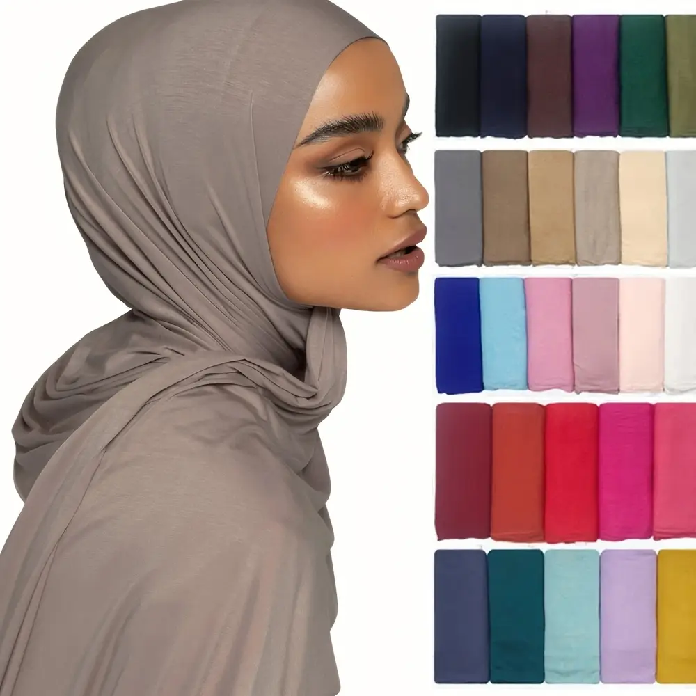 [Multicolor Luxurious Hijab Scarf] [Versatile Headwear] Luxurious Solid Color Polyester Hijab Scarf - Skin-Friendly, Breathable & Versatile Headscarf