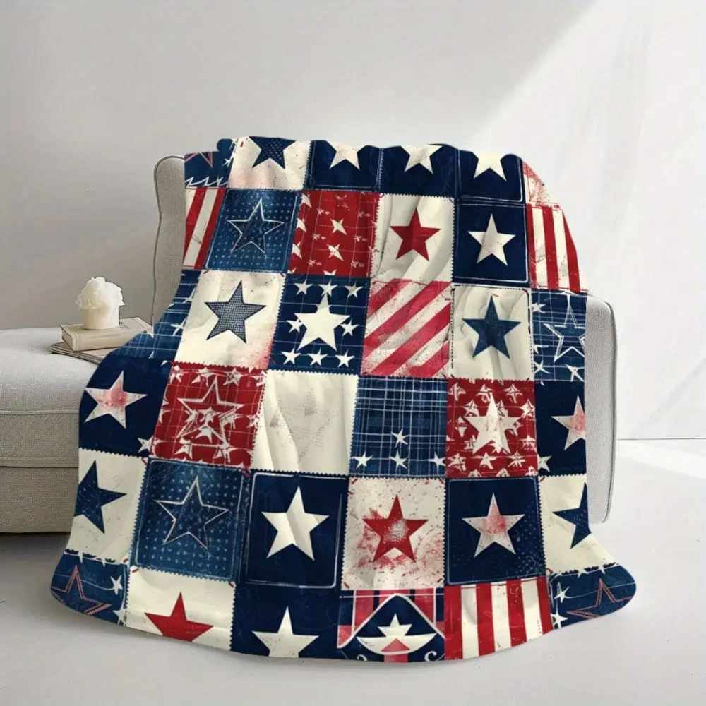 USA 250th Anniversary Patriotic Flannel Blanket, American Independence Day Star Print Throw Blanket, Super Soft Lightweight Fleece Blanket for Sofa Bed Couch Travel Camping, Cozy All Season Gift for Family & Friends