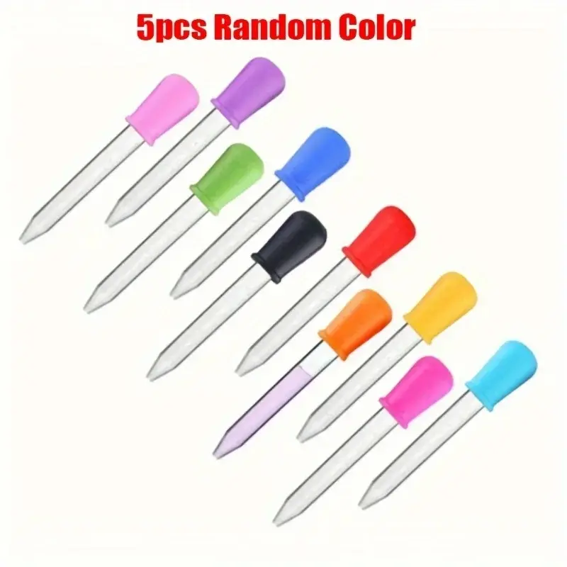 5pcs random color Small Silicone Plastic Pipette Dropper Feeding Medicine Liquid Eye Ear Pipette Dropper School Lab Experiment Supplies Tools