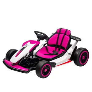Go Kart,Electric Drift Kart Car with Adjustable Seat,24V 7Ah Outdoor Ride On Toy,2 * 200W Motor,8.1 MPH,LED Lights,Toy Race Car for Kids 6-12 Years Old-Pink