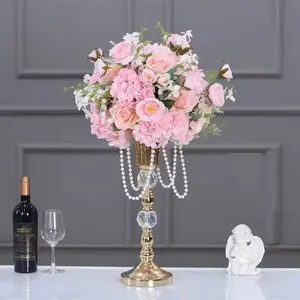 Metal Crystal Vase for Weddings, Elegant Table Centerpiece, Tall Candleholder for Pillar Candles, Perfect for Restaurant and Hotel Decor, Home Decoration