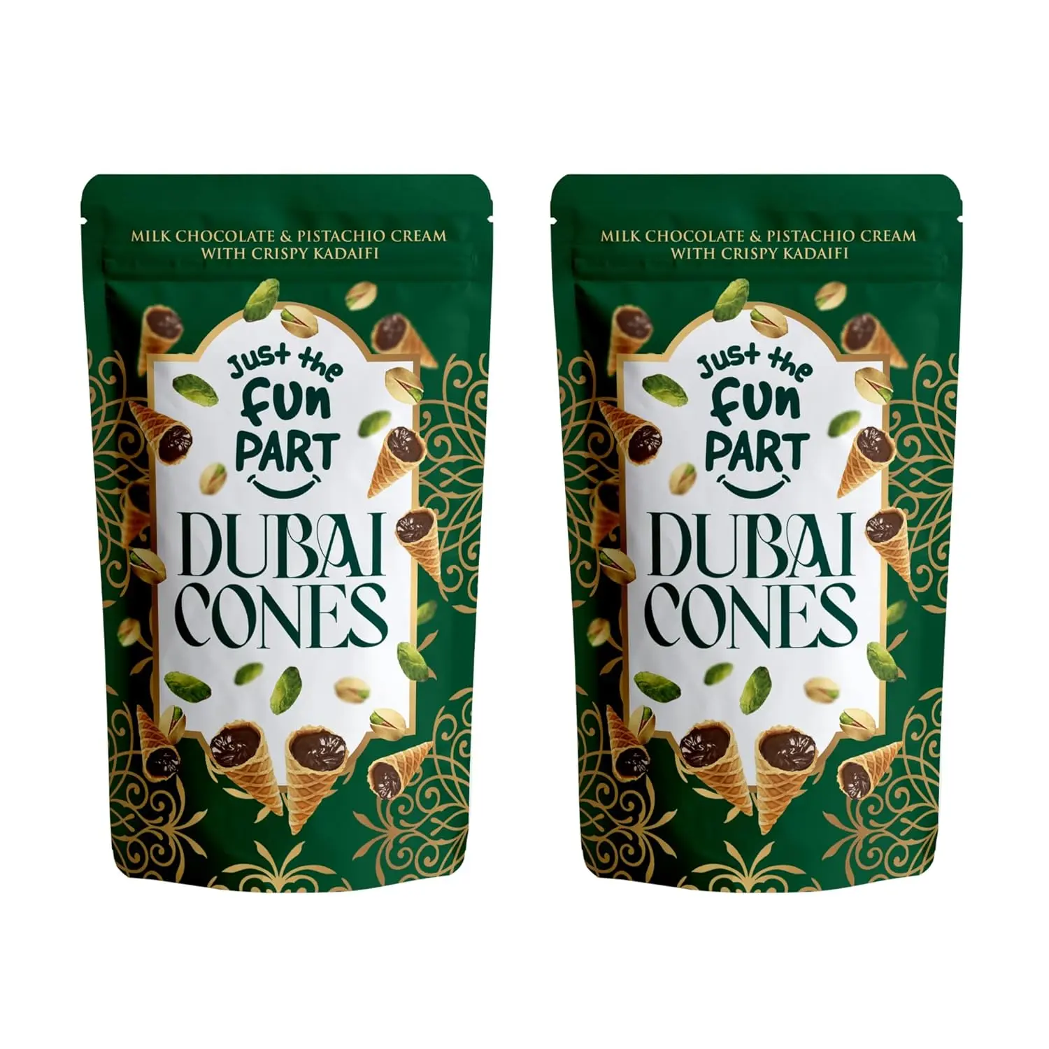Bite-Size Crispy Mini Waffle Dubai Cones | Filled With Premium Belgian Milk Chocolate & Pistachio Cream with Crispy Kadaifi| 4.23 Ounce (Pack of 2, Dubai Cones)