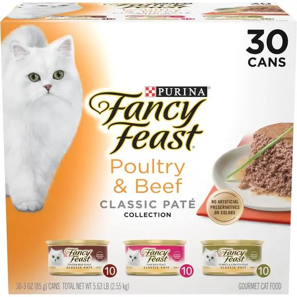 Grain Free Wet Cat Food Variety Pack – Poultry & Beef Classic Pate Recipes (30 Cans, 3 oz)