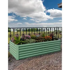 8x4x2Ft Raised Garden Bed Square Metal (2-Pack) - 0.5mm Galvanized Steel, Dual Open-Bottom Design - Ergonomic Height For Gardening & Easy Tool-Assembly - Outdoor Planters For Vegetables/Flowers,Green