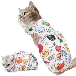 Cat Wrap for Cutting Nails, Self-Adhesive Cat Grooming Wrap Anti-Escape Cat Restraint for Nail Clipping Cat Swaddle Wrap Cat Wrapping Cloth for Pet Cleaning and Beauty (Within 6.6 lbs) Soft Fabric Foldable Seams