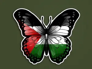 Palestine Flag Butterfly Sticker, Waterproof Vinyl Decal, Pro Palestine Solidarity Gift, Middle East Awareness Art, Laptop, Water Bottle & Car Decoration