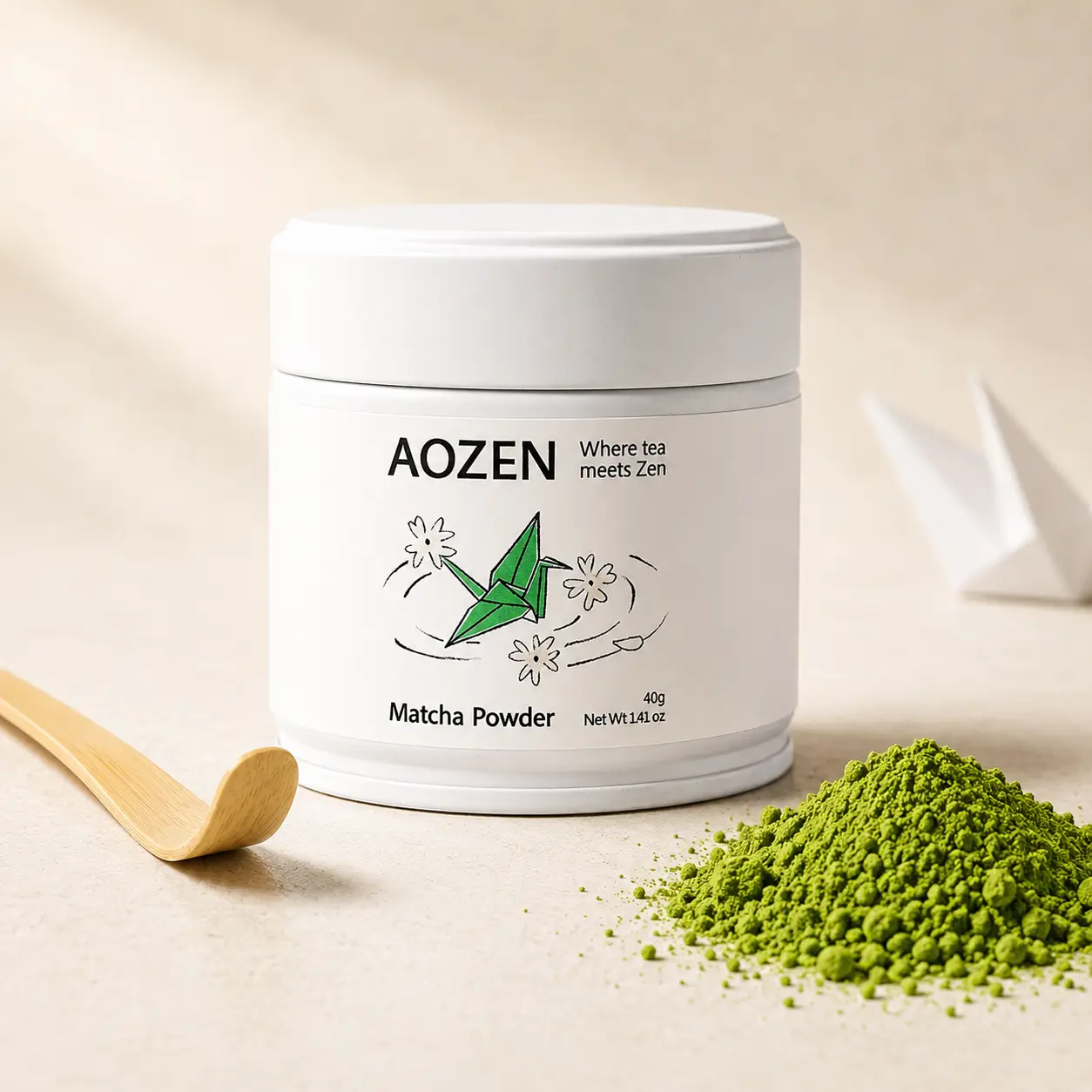 AOZEN Pure Matcha Powder 40g - 100% Natural Japanese Ceremonial Grade, Zero Sugar, No Additives for Lattes, Baking, Smoothies & Tea