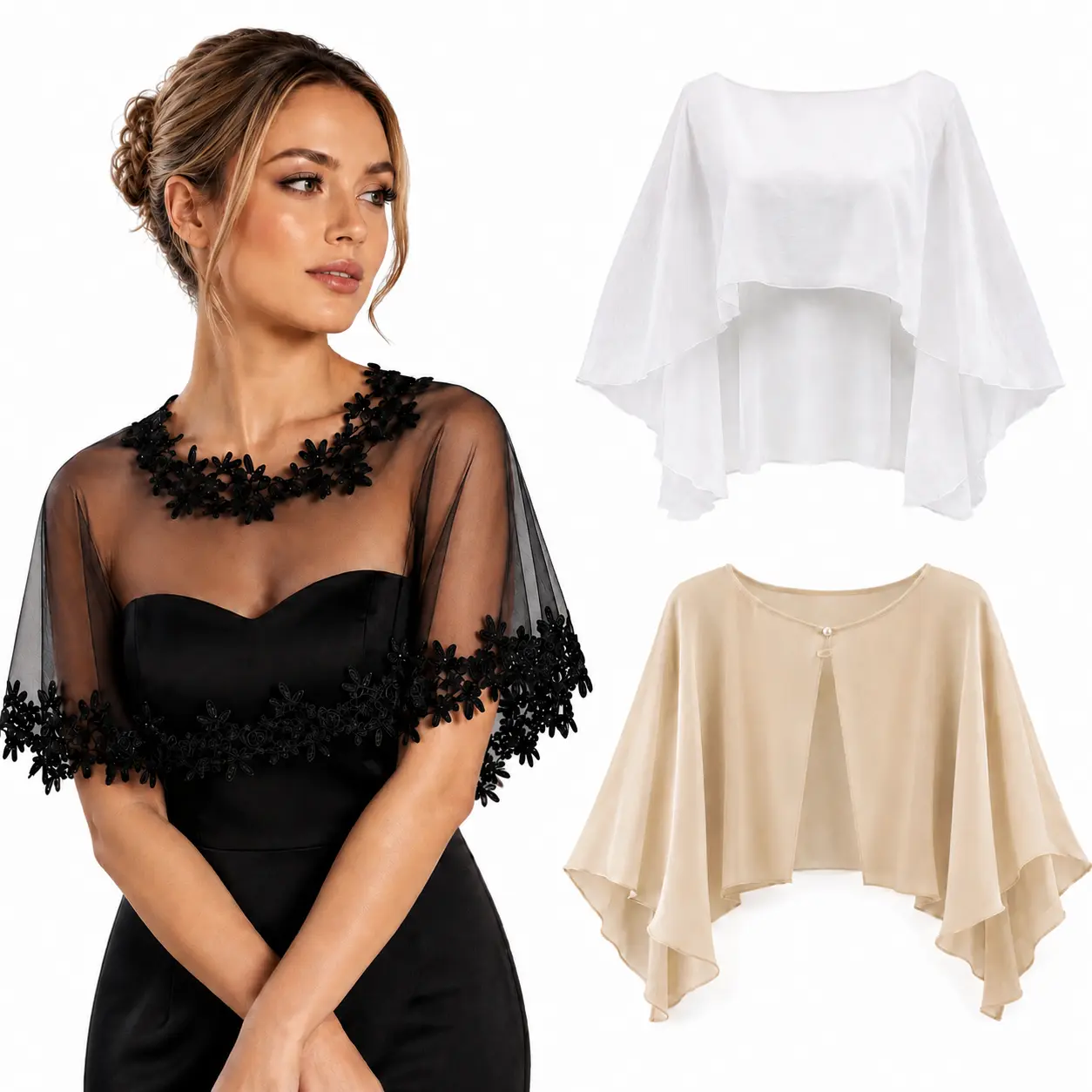 3 Styles Elegant Lace Bridal Shawl - Sheer Wedding Capelet for Evening Gowns