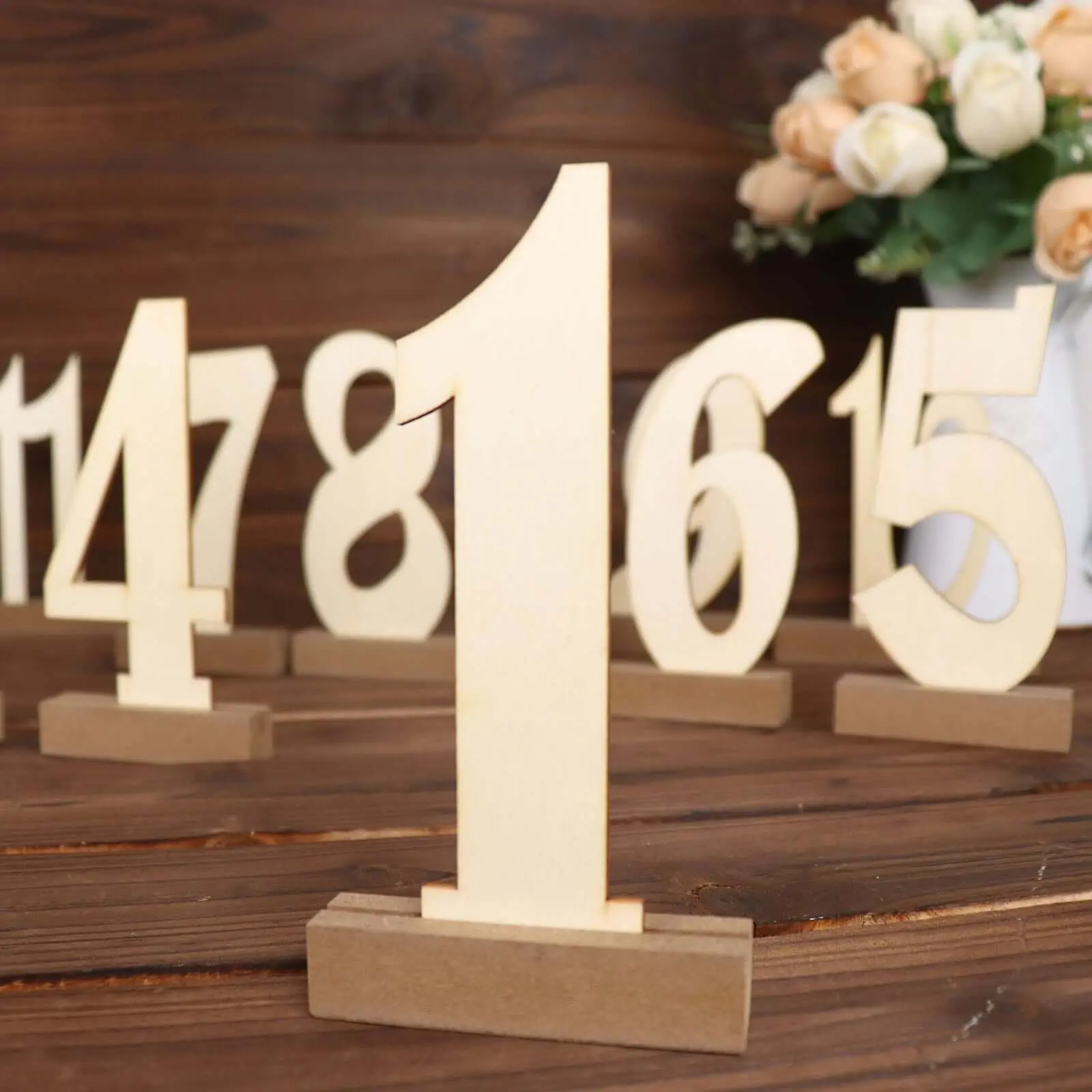 Rustic Wooden Wedding Table Numbers 20-Pack (1-20) with Holder Base, 6" Natural Decor Signs for Receptions