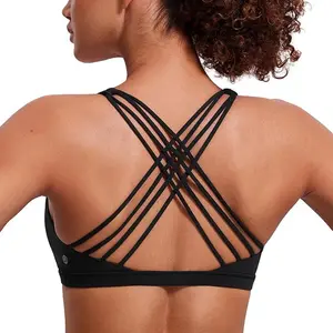 Naked Feeling Strappy Sports Bras for Women - Criss Cross Back Wireless Padded Cami Yoga Workout Top