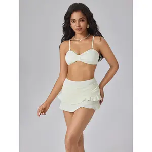 Cider Shaping Solid Ruffle Hem Bikini Set
