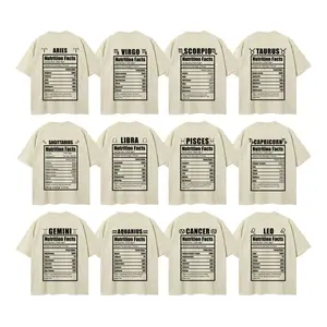 Unisex Vintage Washed Tee Zodiac Nutrition Facts T-Shirt Astrology Crewneck Top Horoscope Graphic Tee Star Sign Lucky Charm Birthday Gift Printed Zodiac Sign Clothes Retro Casual Style 100% Cotton Fabric Outfits For All Seasons