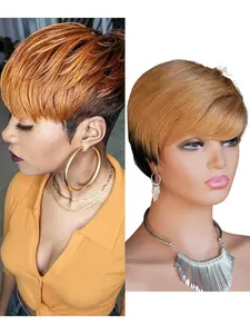 Real Human Hair Fashion Wig Cap, Short Pixie Cut Wigs, 100% Pure Human Hair, 6 Inch, 90g, Multiple Colors Available, Natural Looking Wigs