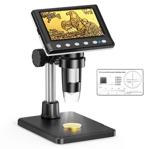 [1000X Digital Microscope] Coin Microscope with 8 Adjustable LED Lights, 4.3inch Soldring Microscope for PCB Repair，PC View