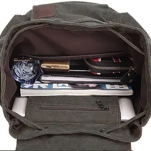 Vintage Casual Canvas and Leather Rucksack Retro Backpack for School Work Travel Hiking, 19L