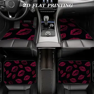 4PC, non-slip material all-weather car floor mat - pink lip print repeating pattern, suitable for cars, SUV models, interior decorations, protect the bottom of the car, Car Mats