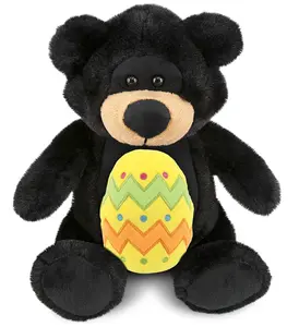 DOLLIBU 9" Super-Soft Polyester Plush Black Bear Easter Egg Stuffed Toy, Spring Theme Doll for Kids