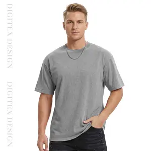 Digitex Men's Acid Washed Heavy Cotton Vintage T-Shirt Relaxed Fit Short Sleeve Casual Streetwear Crewneck Basic Tee in Gray