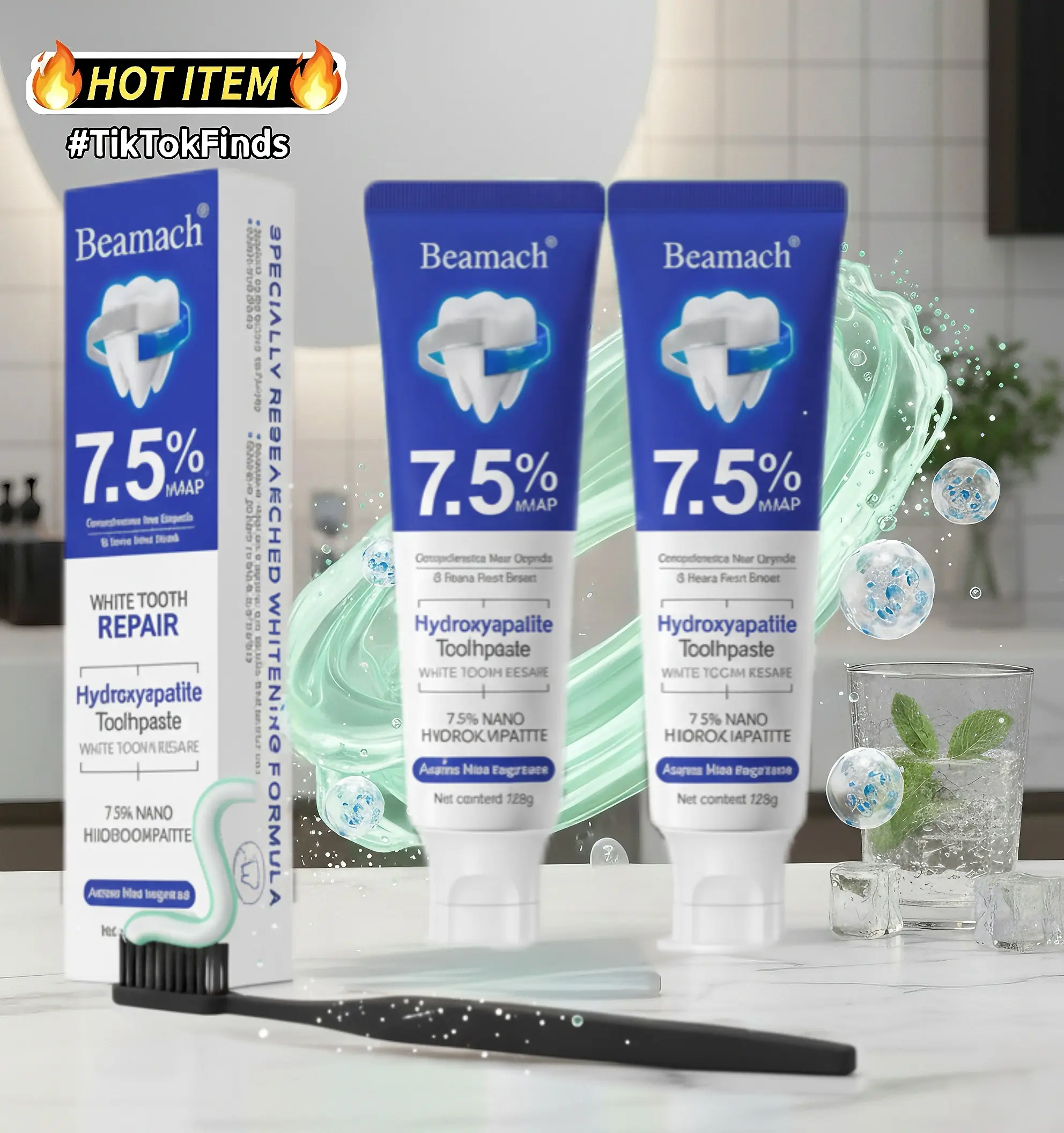 Hydroxyapatite Beamach Toothpaste for Enamel Repair & Teeth Whitening Refreshing Flavor Fluoride-Free 4.23oz Gentle Formula for Sensitive Teeth Care summervibes