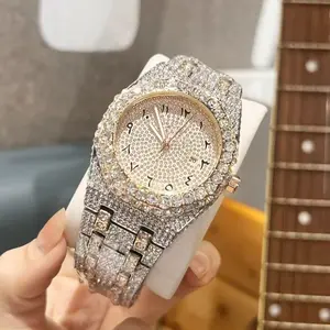 Men's Luxury Automatic Moissanite Watch - Full Iced Out Arabic Dial, Stainless Steel Case, Mechanical Sports Stopwatch Timer Accessory