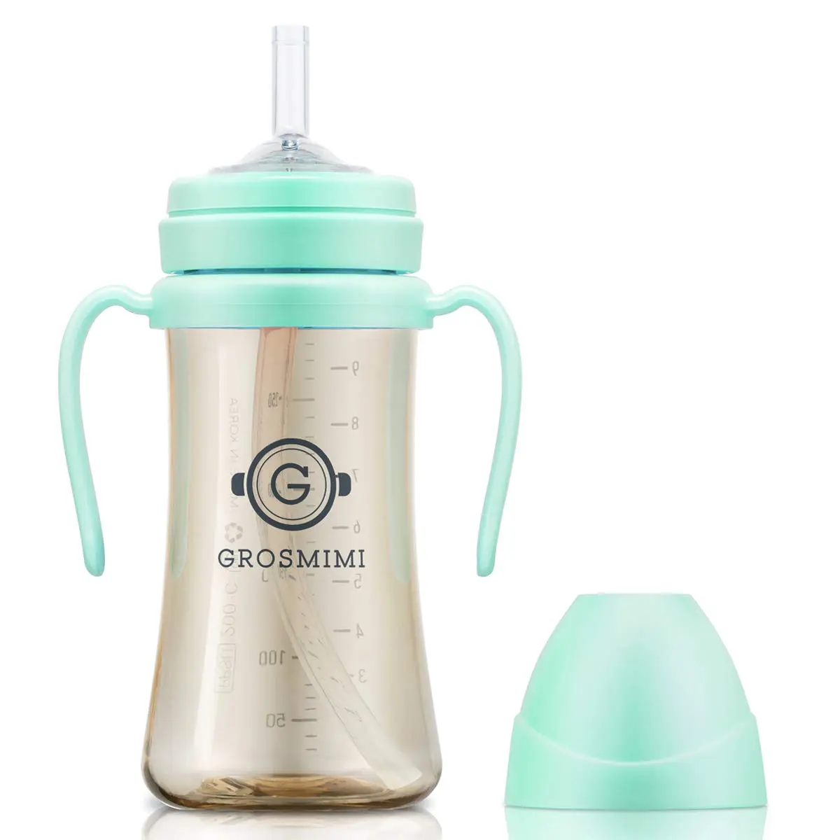 PPSU Transition Training Cup for Babies - Spill-Proof, BPA-Free, 10 oz, Customizable, with Straw & Handle, Dishwasher Safe, Easy to Clean (Aqua Green)