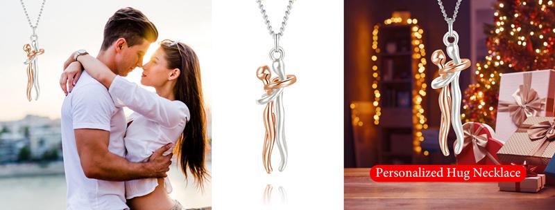 Mundoven Hug Soulmate Couple Promise Cute Pendant Necklace Jewelry Valentines Day Gift for Boyfriend and Girlfriend Women Men Him Her Wife Mom Dad Daughter Son Sister