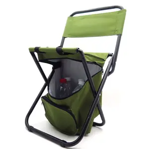 HTTMT Green 2in1 Outdoor Fishing Tackle Bag Camping Foldable Stool Seat Chair Kit Multi-use Backrest Chair Stool with Cooler Bag Hiking Fishing Camping Picnic Backrest Fishing Chair PVC Water Resistant Portable Folding With Ice Thermos Bag