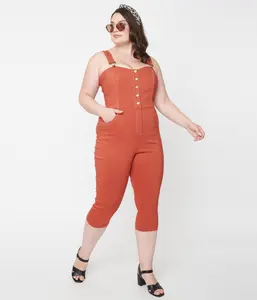 Unique Vintage Plus Size Rust Orange Eartha Jumpsuit