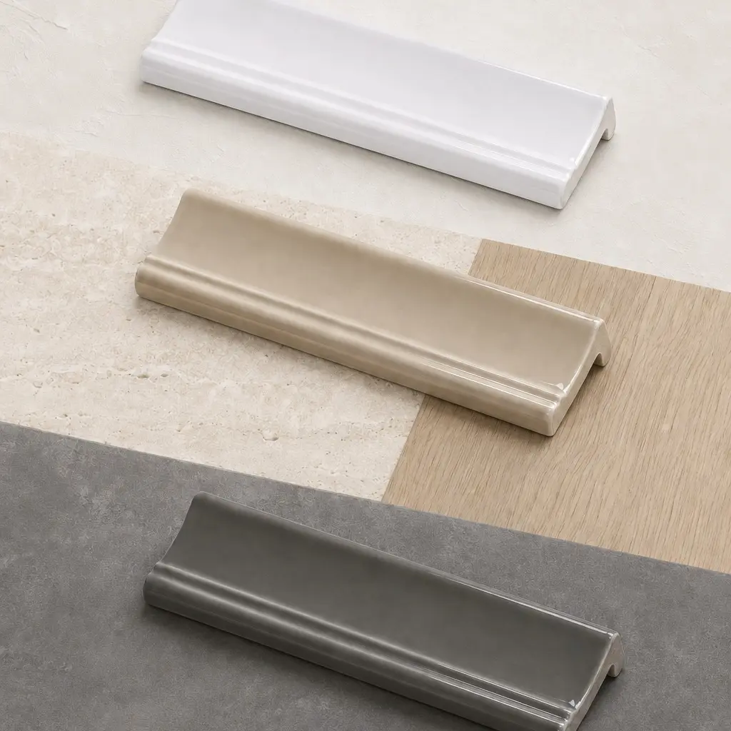 Glossy Sculpted Ceramic Chair Rail Molding Trim Tile, Decorative Wall Border Liner Tile for Shower Wall, Kitchen Backsplash, Bathroom Wainscoting Home Makeover