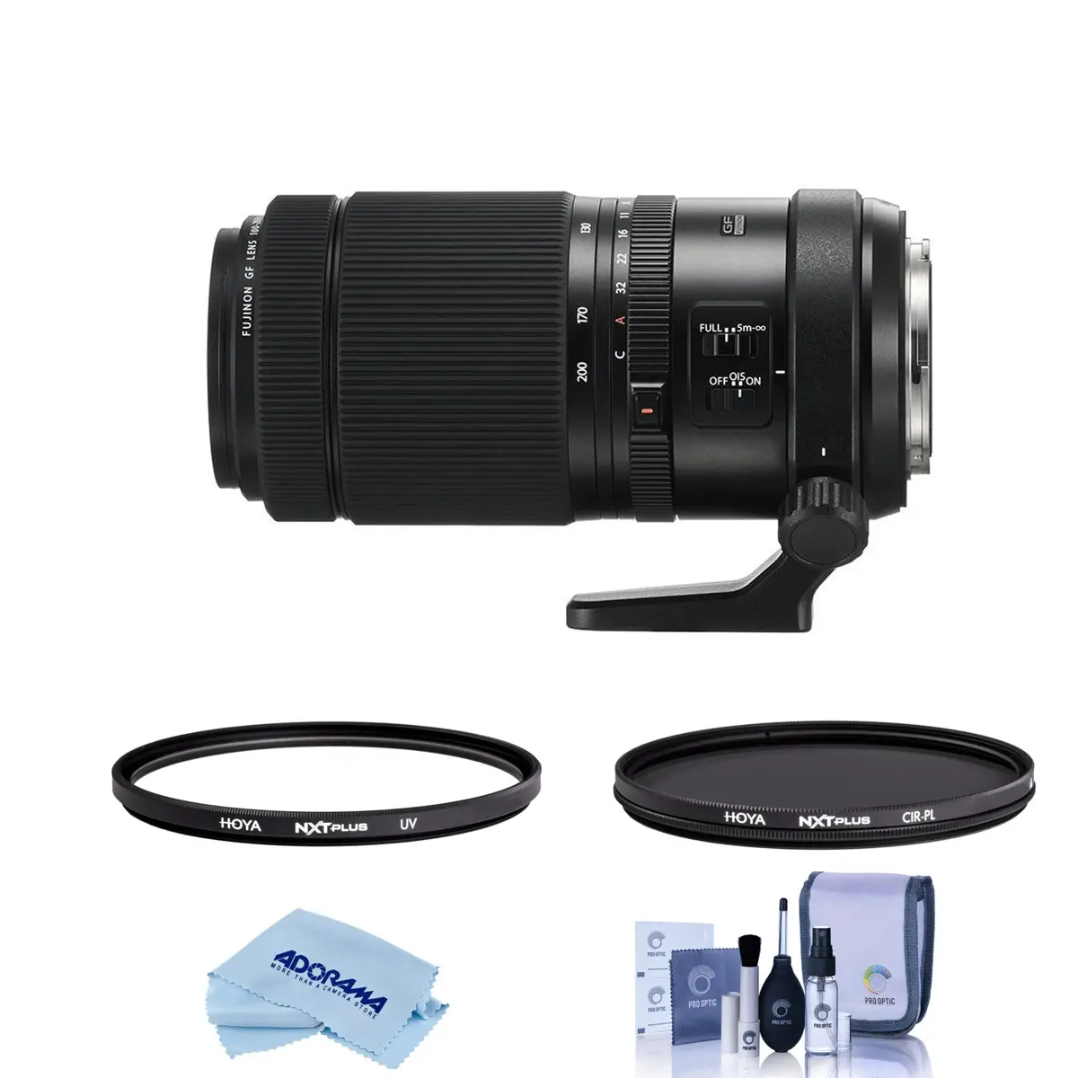 Fujifilm GF 100-200mm f/5.6 R LM OIS WR Lens, Bundle with Hoya 67mm UV+CPL Filter Kit, Cleaning Kit, Cleaning Cloth
