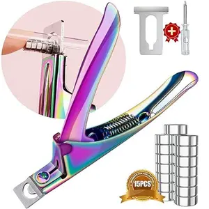 Chameleon Premium Adjustable Nail Clippers with Magnets Sizers for Acrylic Nails, Stainless Steel Nail Cutter Trimmer for Artificial Fake False Tips Manicure Sharp Blade Clip Tool for Salon Beauty