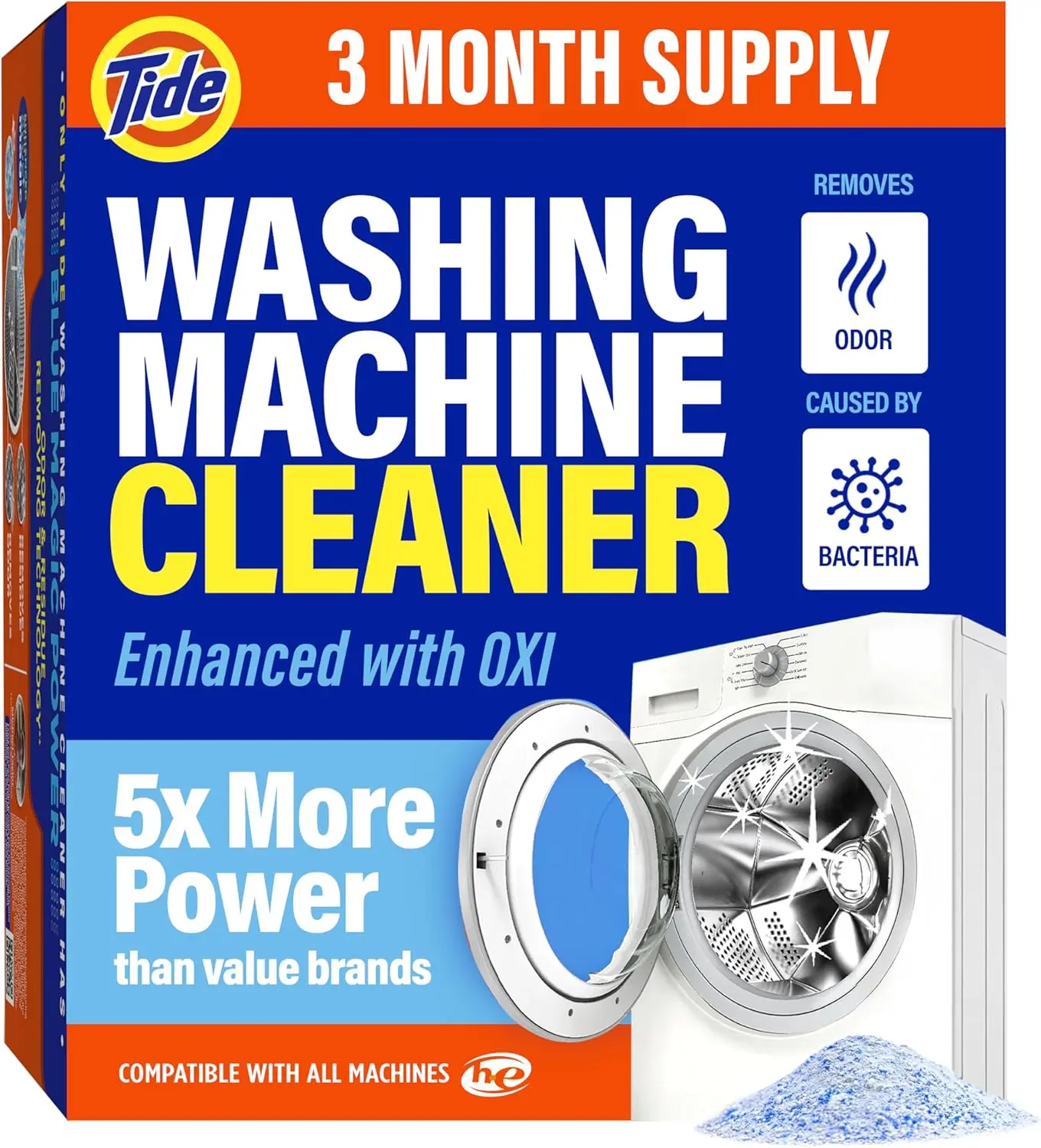 Washing Machine Cleaner by Tide, Washer Machine Cleaner with Oxi for Front and Top Loader Washer Machines, Deep Cleaning Odor Eliminator, 3 Month Supply
