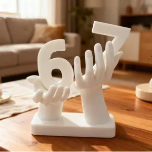 Creative Hand Shape Decorative Figurine, Holding Number 67 Design, 3D Printed Home Decoration, Desk Ornament, Decorative Sculptures, Home Decor Ornaments, Perfect Gift