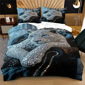 Leopard pattern duvet cover, suitable for young adults as bedroom decoration gift, Duvet Set including 1 bed duvet cover and 1 or 2 pillowcases without a core and pillow