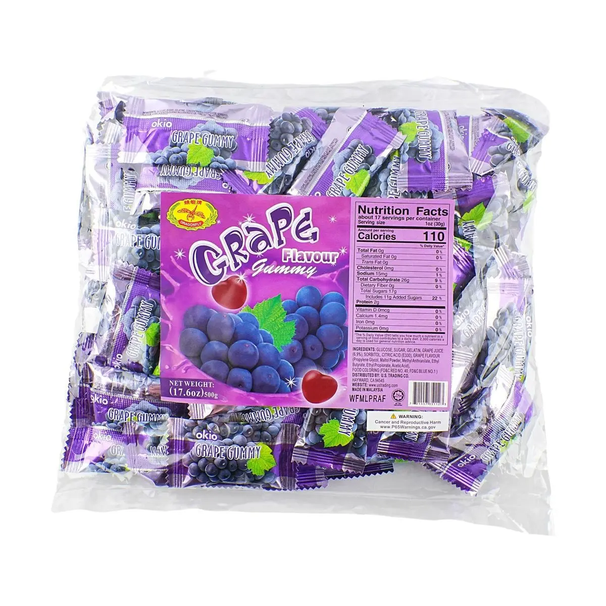 Dragonfly Brand Malaysia Grape Gummy Candy 500g - Soft & Chewy Halal Snack