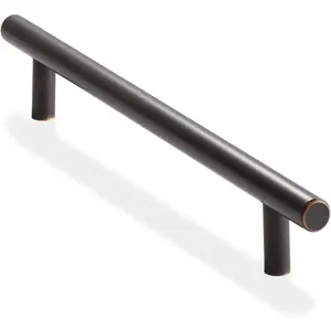 Cauldham Solid Stainless Steel Euro Cabinet Pulls in Oil Rubbed Bronze - 10 Pack (7.5" Hole Centers) Cauldham