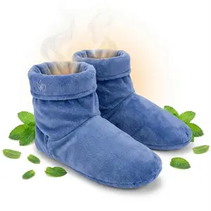 Herbal Concepts Aromatherapy Booties - Microwavable Flaxseed Heated Foot Warmers with Peppermint & Spearmint for Stress Relief, Aches & Cold Feet (Blue)