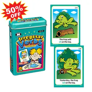 Irregular Verbs Fun Deck for Kids – Speech Therapy & Grammar Flash Cards, ESL and Special Education Learning Game, Teach Present & Irregular Past Tense Verbs for Preschool, Kindergarten & Elementary Students, 52 Cards with Storage Tin